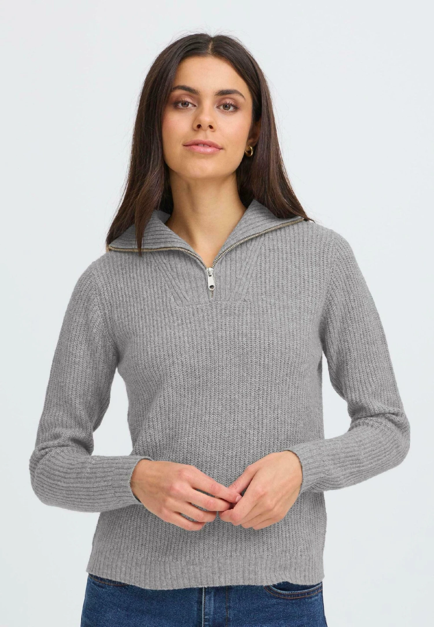 OXMO BMMOLARA HALFZIP - Jumper - Mid Grey Melange 1 OXMO BMMOLARA HALFZIP - Jumper - Mid Grey Melange