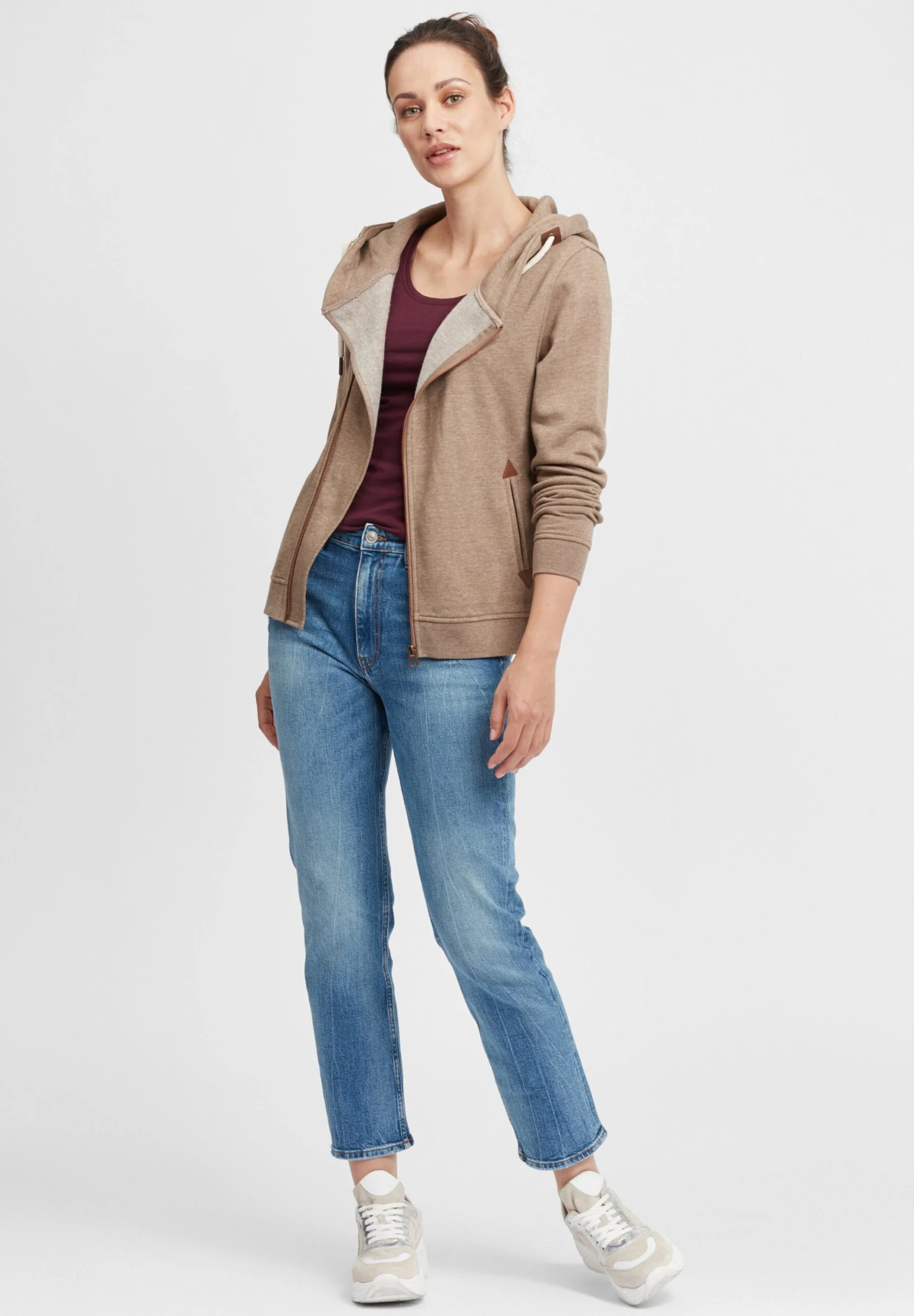 OXMO OXVicky - Zip-up Sweatshirt - Sand Melan 2 OXMO OXVicky - Zip-up Sweatshirt - Sand Melan - Image 2