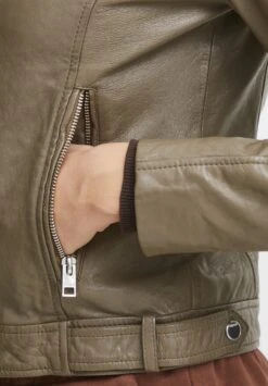 OXMO OXDENISE - Leather Jacket - Fossil -OXMO Store 32221db02c9146a29c4f1dd3e23c0a42