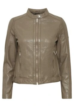 OXMO OXDENISE - Leather Jacket - Fossil -OXMO Store 62b43eff8cbc436993bbd7e83b161720