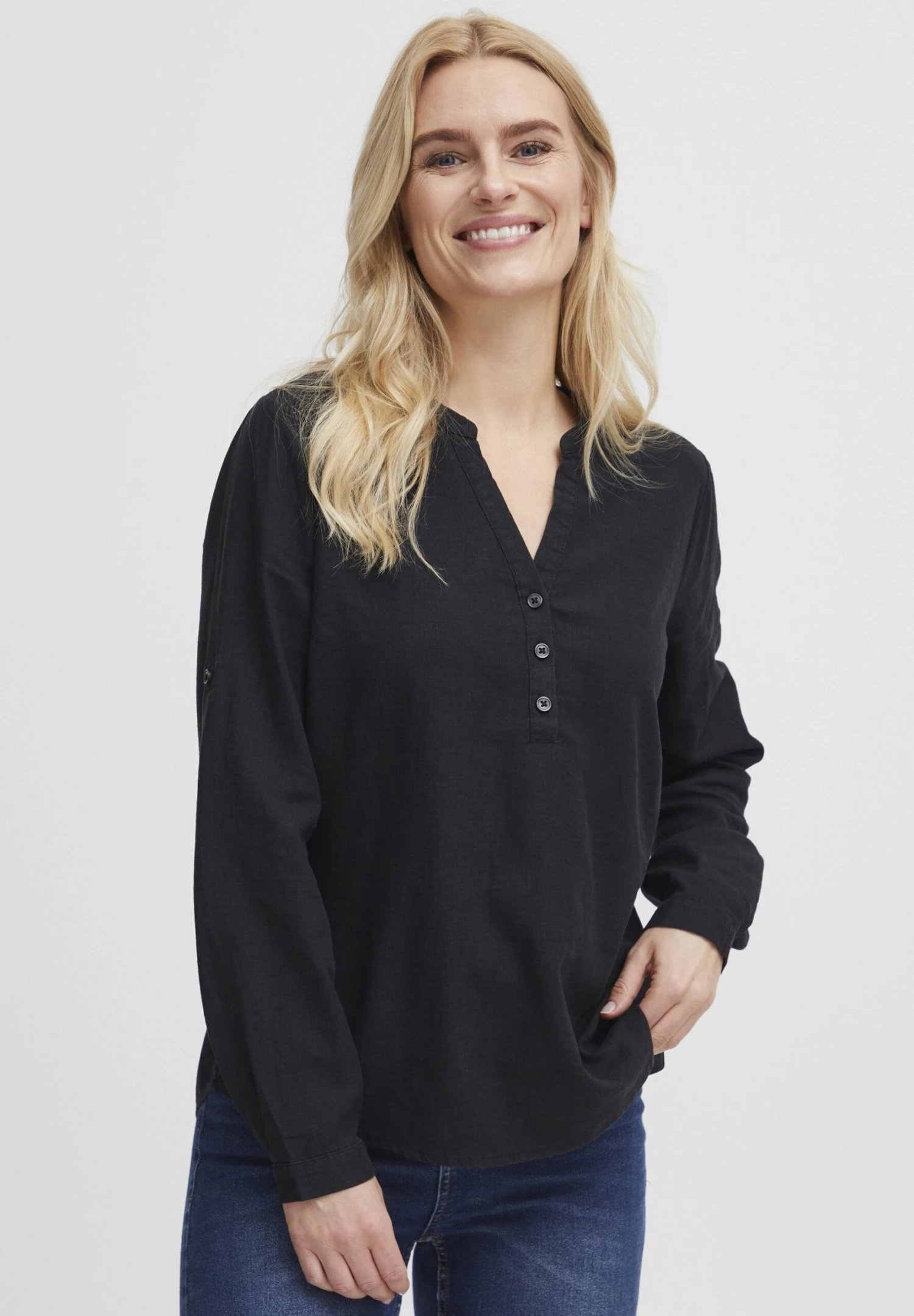 OXMO OXANJA LINEN MIX - Blouse - Black 1 OXMO OXANJA LINEN MIX - Blouse - Black