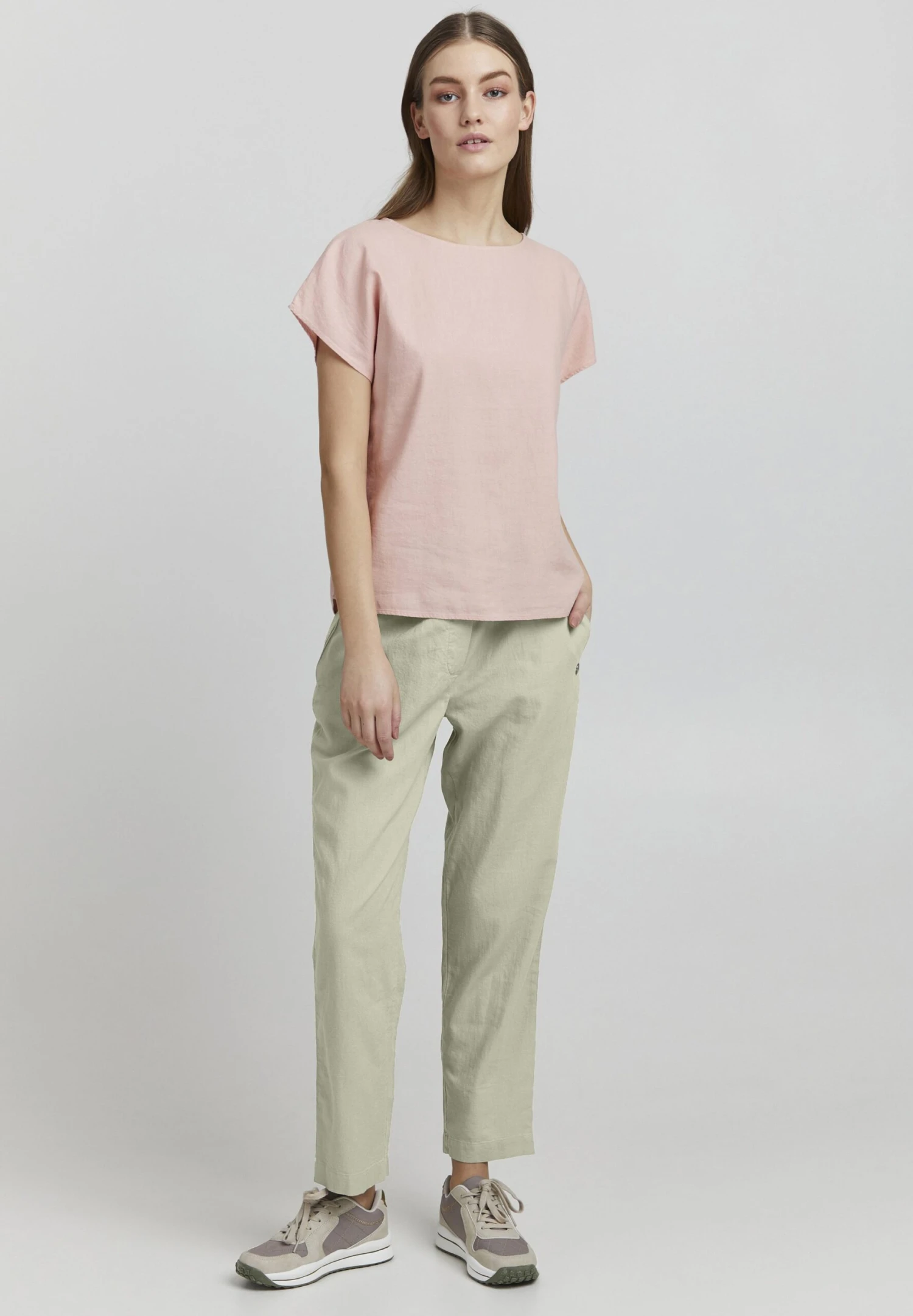 OXMO OXALFA LINEN MIX - Trousers - Seagrass 2 OXMO OXALFA LINEN MIX - Trousers - Seagrass - Image 2