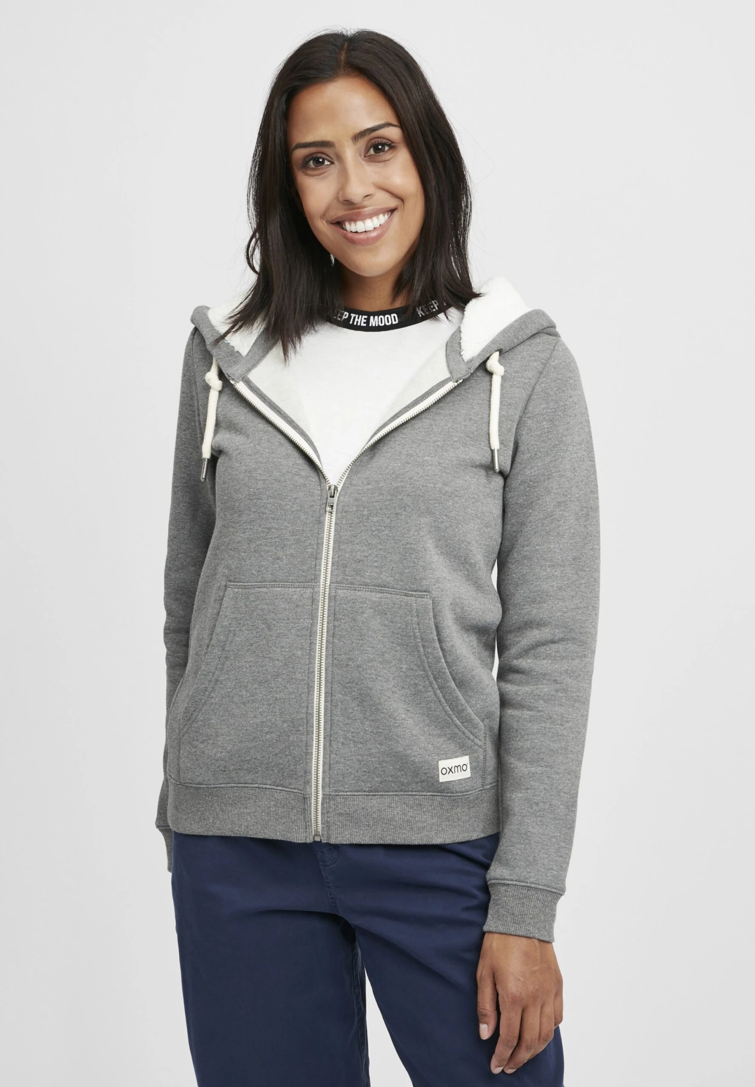 OXMO OXBINJI - Zip-up Sweatshirt - Grey Melange 1 OXMO OXBINJI - Zip-up Sweatshirt - Grey Melange