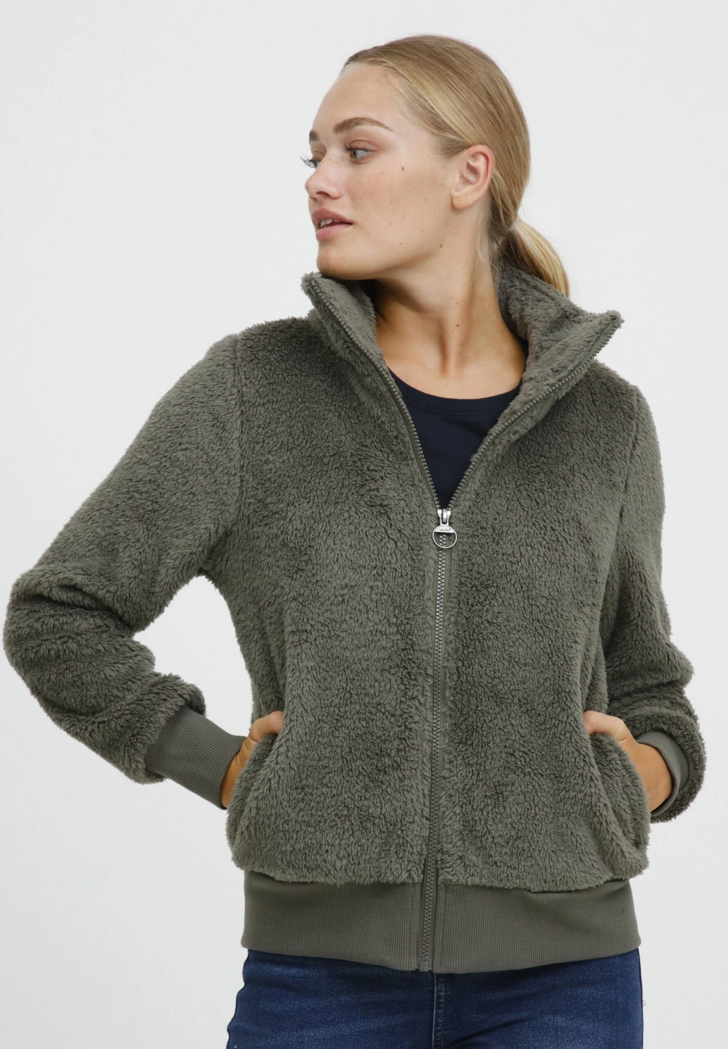 OXMO OXANNEKA TEDDY - Fleece Jacket - Grey 1 OXMO OXANNEKA TEDDY - Fleece Jacket - Grey