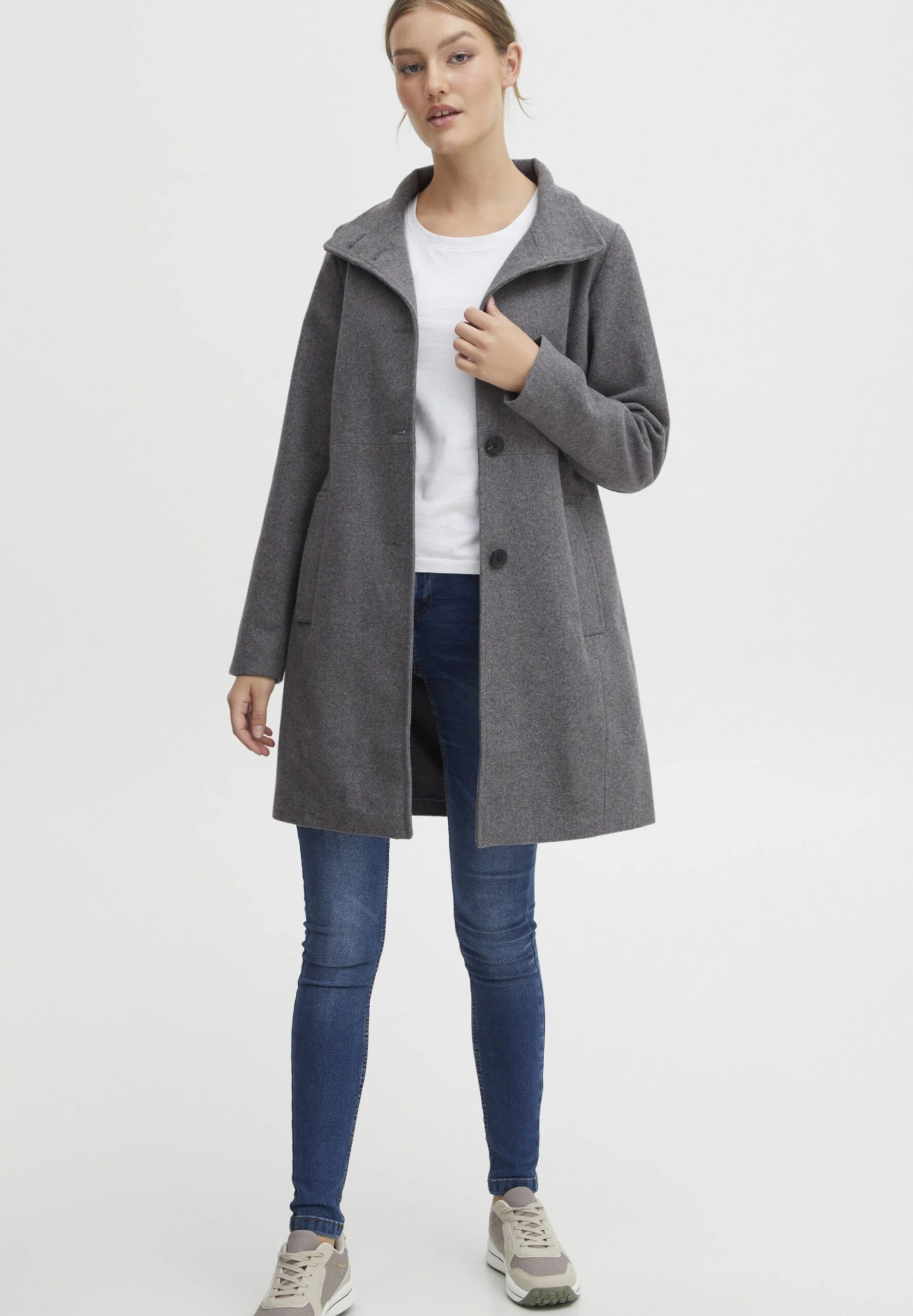OXMO OXValerine - Classic Coat - Medium Grey Melange 2 OXMO OXValerine - Classic Coat - Medium Grey Melange - Image 2