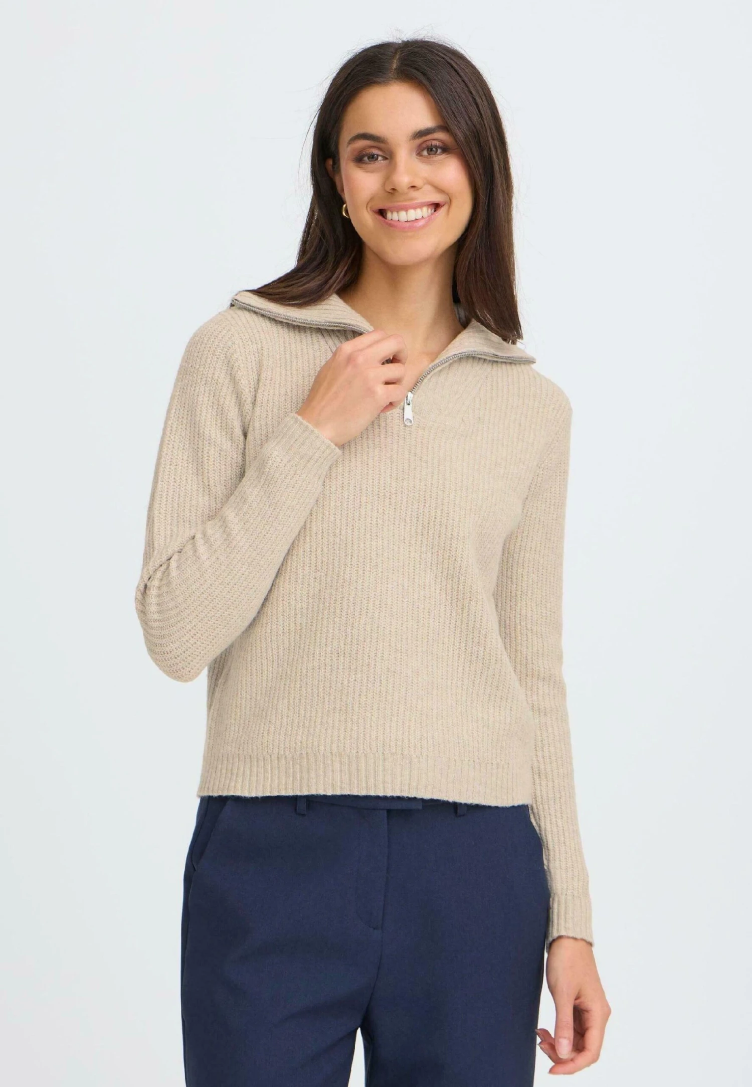 OXMO BMMOLARA HALFZIP - Jumper - Oatmeal Melange 1 OXMO BMMOLARA HALFZIP - Jumper - Oatmeal Melange