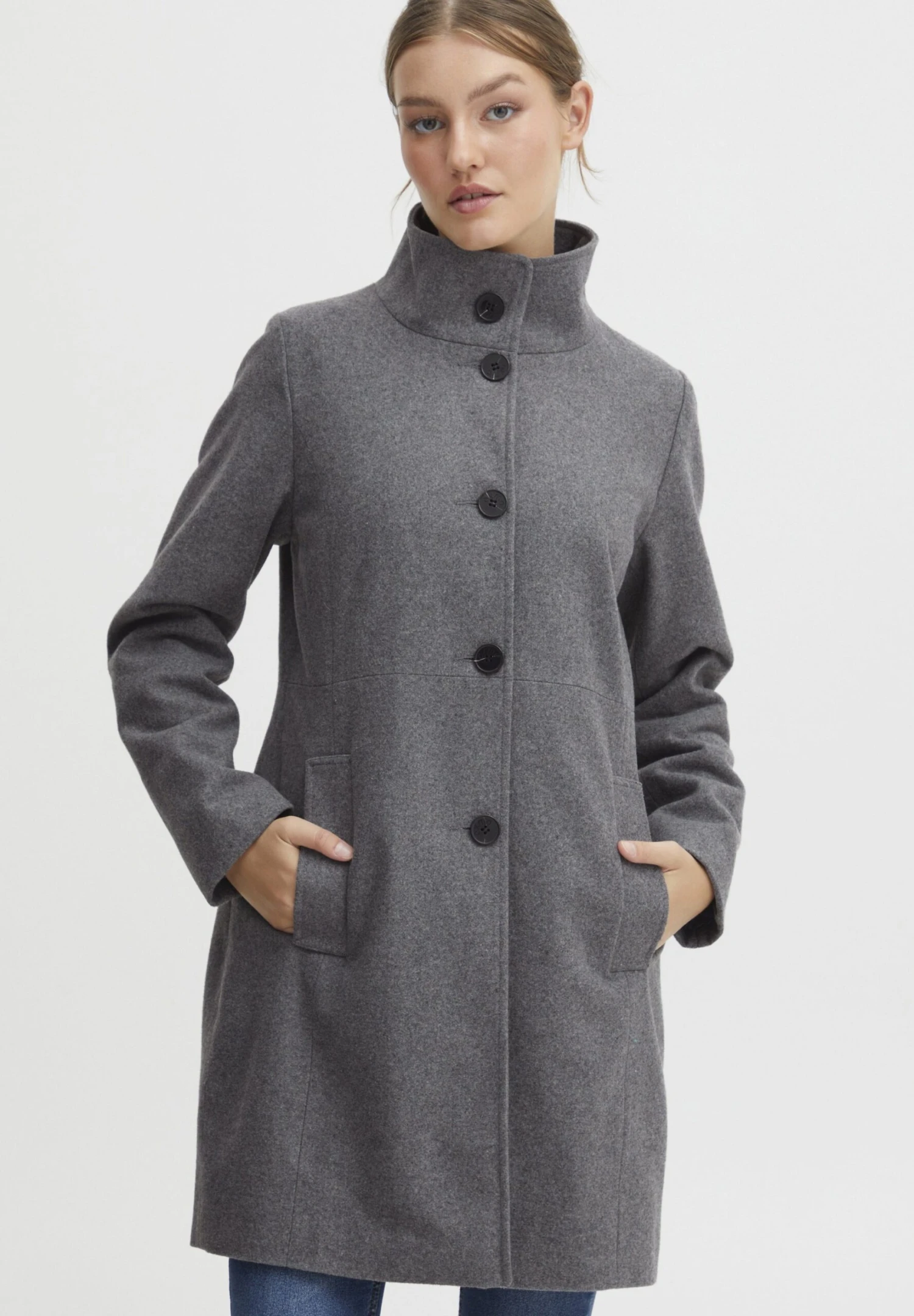 OXMO OXValerine - Classic Coat - Medium Grey Melange 1 OXMO OXValerine - Classic Coat - Medium Grey Melange