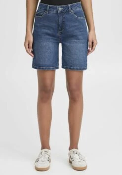 OXMO OXMIRA REGULAR FIT - Denim Shorts - Mid Blue Denim